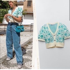 BLOGGERS’ FAVE! NWOT Zara Floral Knit Jacquard Puff-Sleeve Cropped Cardigan, M